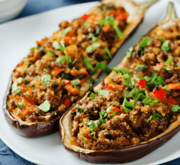 aubergines stuffed with vegetables and ham