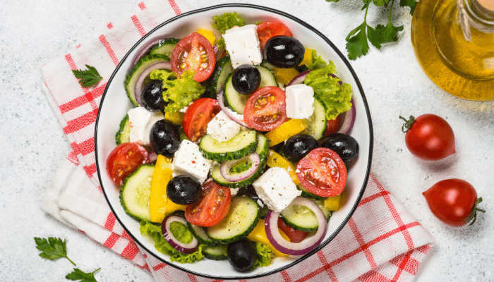 Greek salad with feta cheese and cucumber